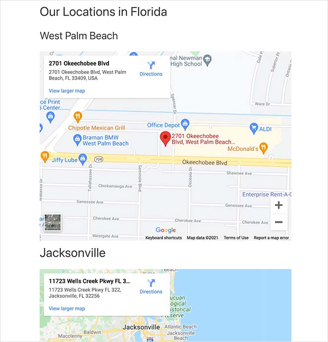 Multiple google maps published in one page in WordPress