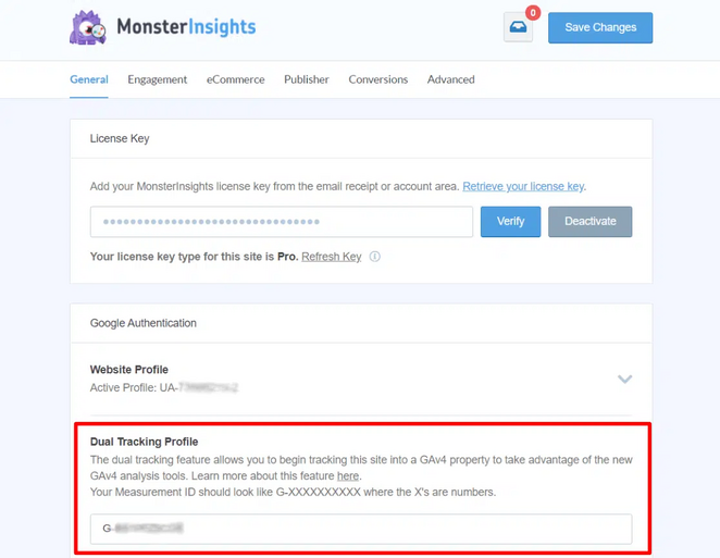 monsterinsights dual tracking ga4