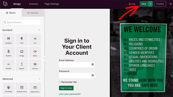 Save your client login page