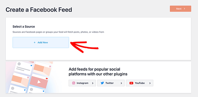 Add a new facebook feed source