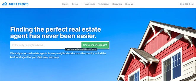 Agent Pronto real estate landing page examples