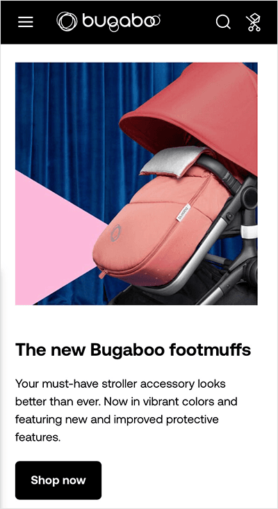 bugaboo-mobile-landing-page-example - SeedProd Bugaboo mobile landing page example