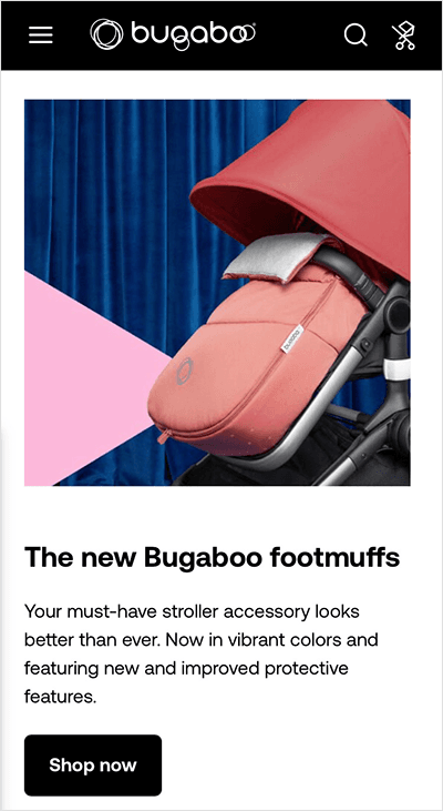 Bugaboo mobile landing page example