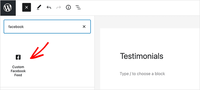 Add the Custom Facebook Feed WordPress block