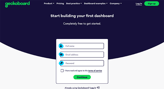 Geckoboard sign up page designs