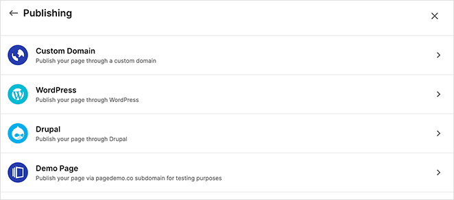 instapage-publishing-options - SeedProd Instapage publishing options