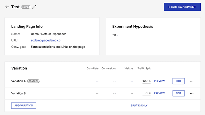 Instapage split testing