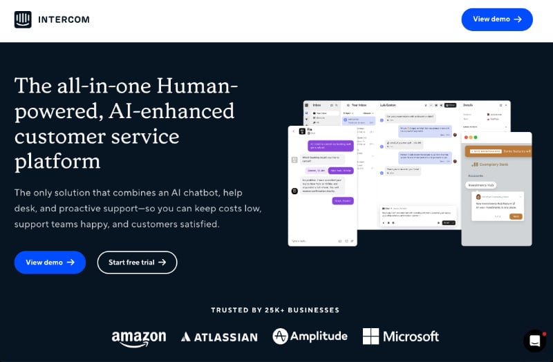 Intercom Google Ads landing page with social proof above the fold