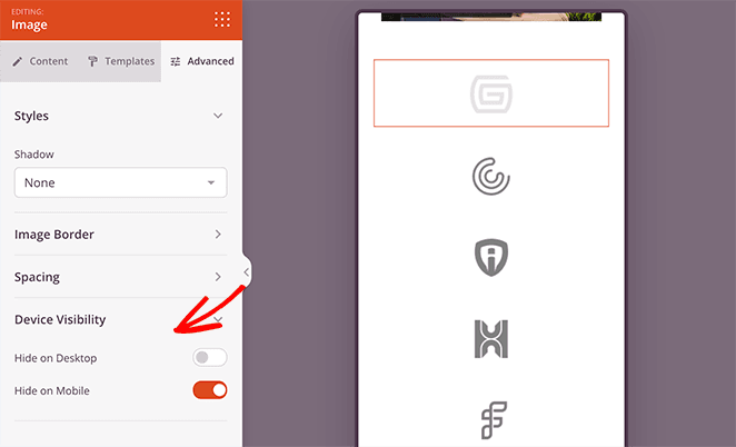 landing-page-device-visibility - SeedProd SeedProd visibility settings