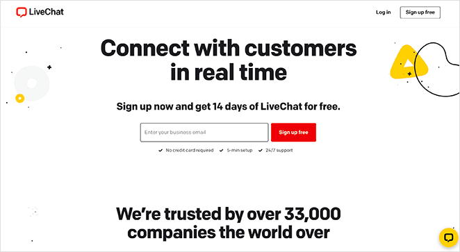 LiveChat sign up page design