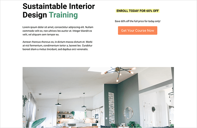 Online course landing page example