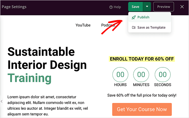 Publish your online course landing page