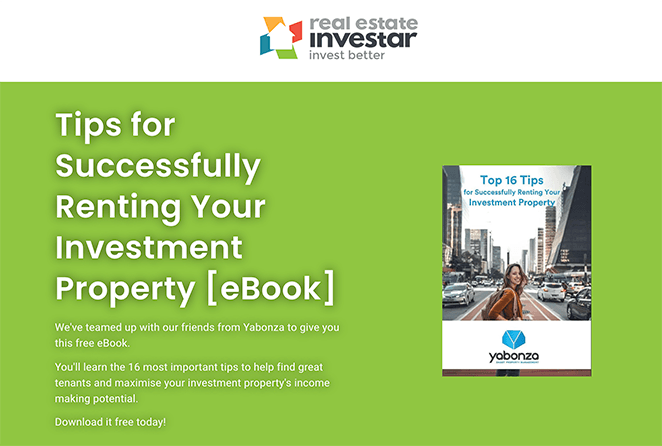Real estate investar real estate ebook landing page example