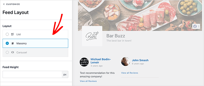 Choose a testimonial feed layout