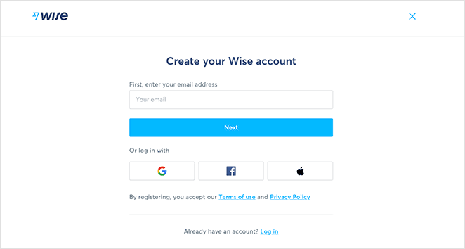 Wise signup page design example