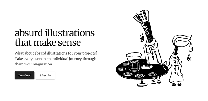 absurd-illustrations-product-landing-page-example - SeedProd Absurd Design product landing page examples