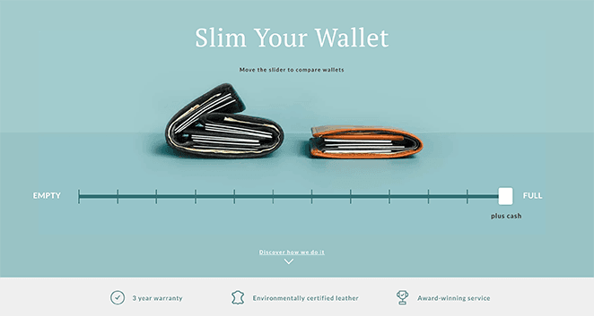 Exemples de pages d'atterrissage pour les produits Bellroy