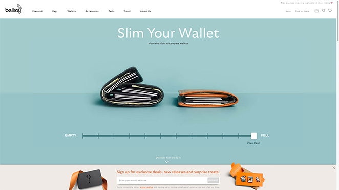 bellroy-wallet-product-landing-page-example - SeedProd Bellroy Wallet product landing page examples
