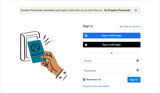 Dropbox login page example