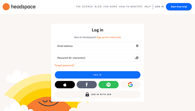 headspace-login-page-example - SeedProd Headspace login page example