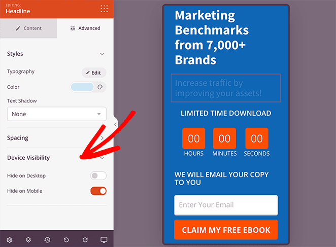 hide landing page elements on mobile devices