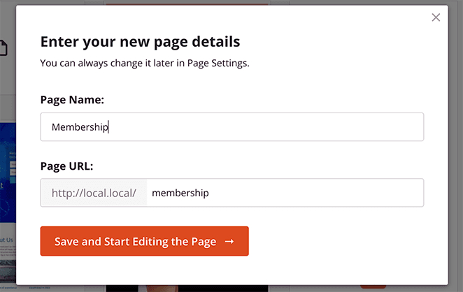 enter a name for your Membership landing page