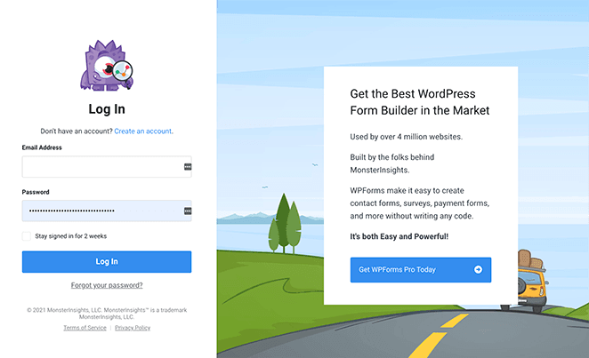 MonsterInsights login page example