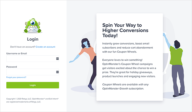 OptinMonster login page example