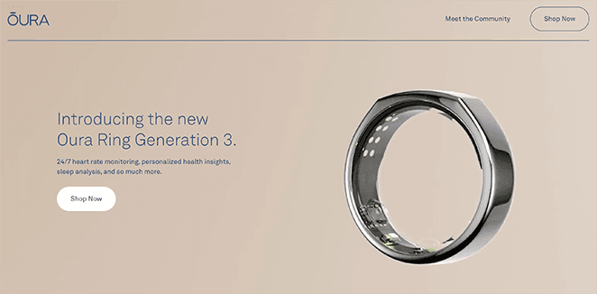 Oura product landing page examples