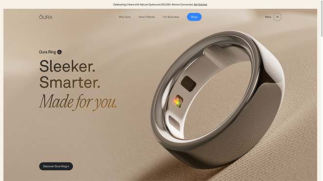 oura-ring-product-landing-page-example - SeedProd Oura ring product landing page example