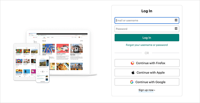 Pocket login page example