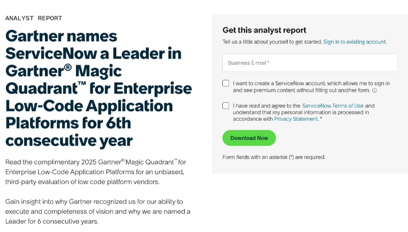 2025 Gartner Magic Quadrant für Low-Code-Anwendungsplattformen Whitepaper-Seite