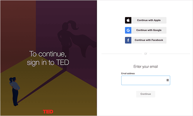 TED login page example