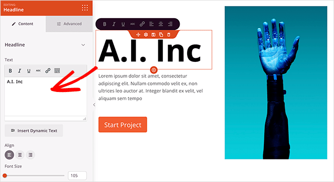 WordPressthemeheadlinetext SeedProd Change your homepage template content