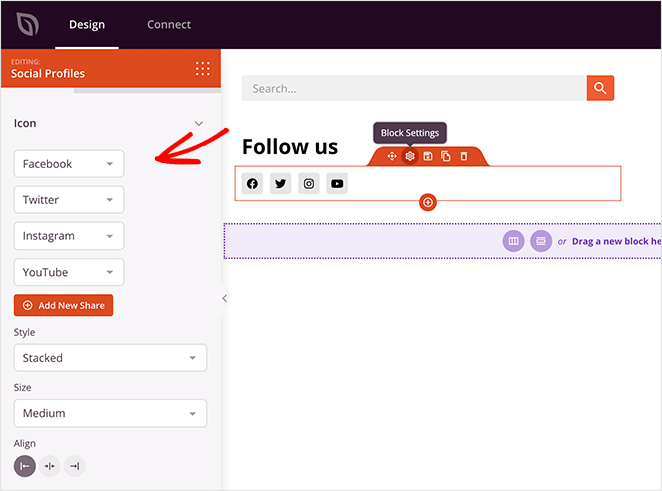 Custom block settings seedprod