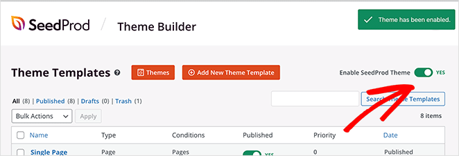 Enable your custom WordPress theme