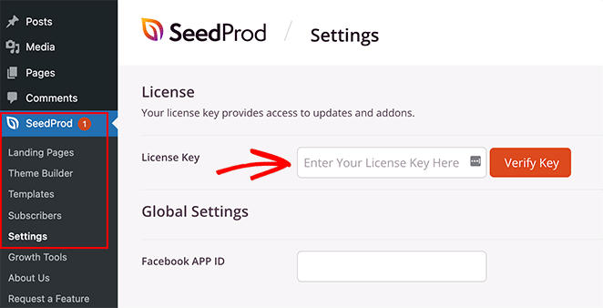 seedprod-theme-builder-license-key - SeedProd enter your license key