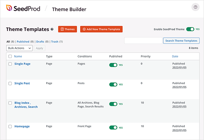 SeedProd theme builder