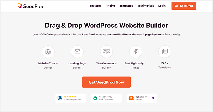 SeedProd WordPress website builder with particle background