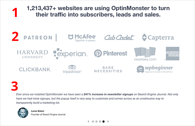 PPC landing page social proof examples