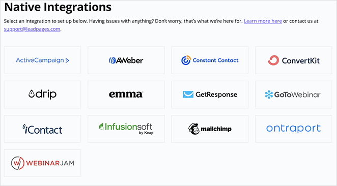 intégrations leadpages