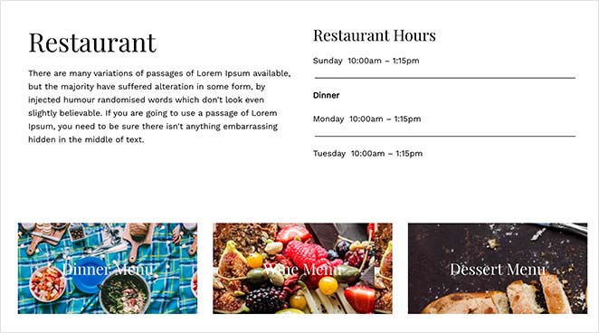 restaurant WordPress theme about info