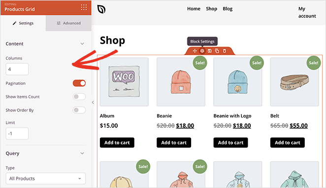 WooCommerce product grid settings