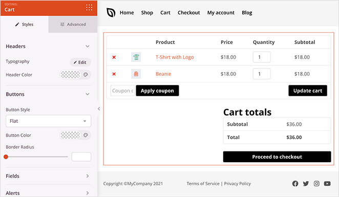 WooCommerce page panier seedprod