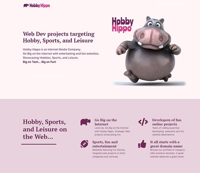 La page d'atterrissage de Hobby Hippo réalisée avec SeedProd website builder