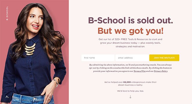 B-school lead generation landing page example