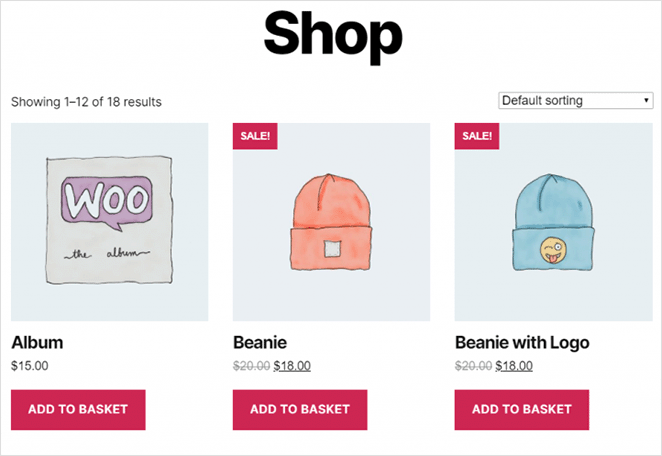 page par défaut de la boutique woocommerce