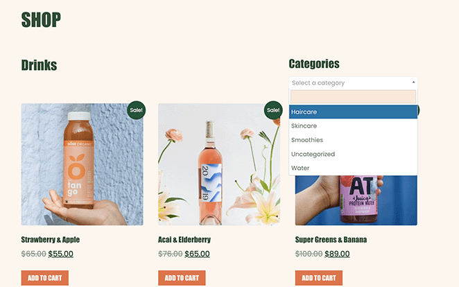 Display woocommerce product categories on shop page