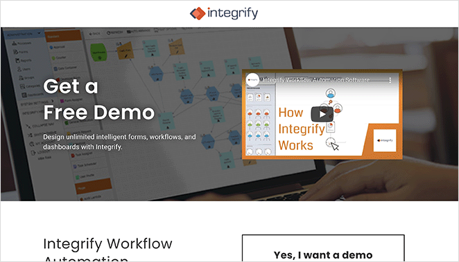 Integrify lead generation landing page example
