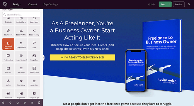 Freelance to business owner lead generation landing page made with seedprod